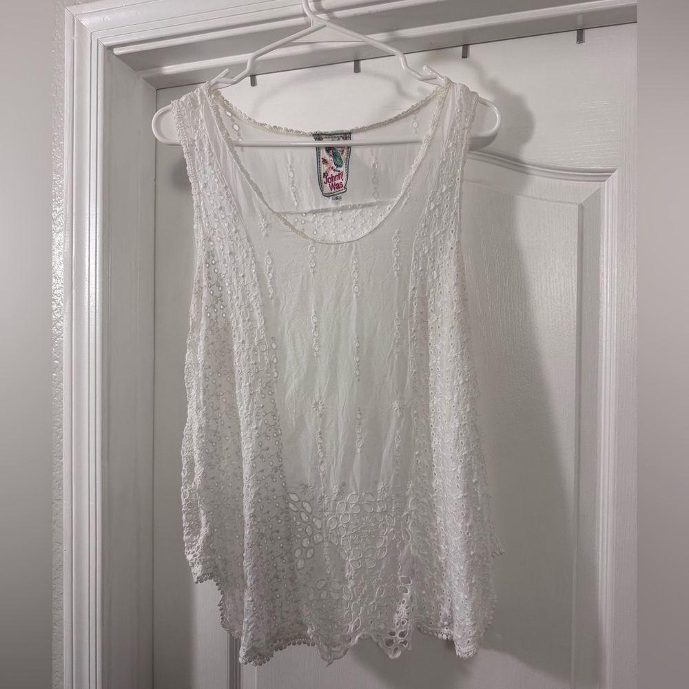 Johnny Was White Lace Tank Top